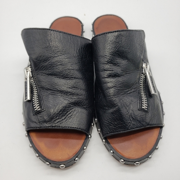 1. State Cadwyn women US 6 black leather silver studded zipped upper slides - Picture 5 of 11